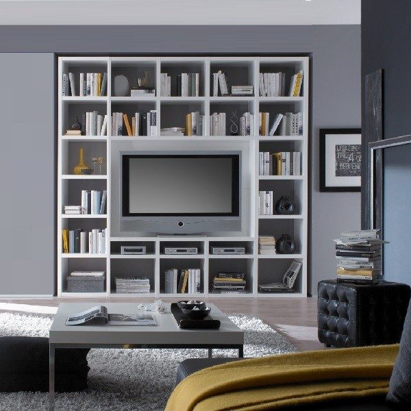 Maken geloof Netto TV wandmeubel Toro-Fif 56A . Wit gelakte boekenkast met tv unit.